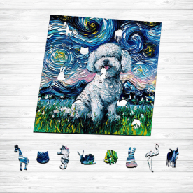 Starry Night Bichon Puppy Wooden Jigsaw Puzzle - aimpuzzle